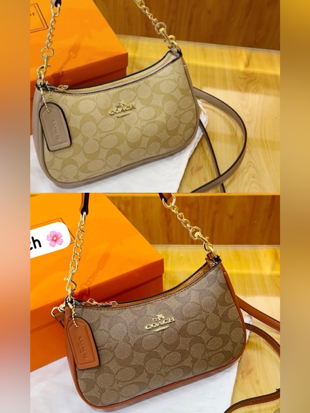 🔥2 bags for $100 .Coach Tan Signature Canvas Chain Shoulder Bag🔥